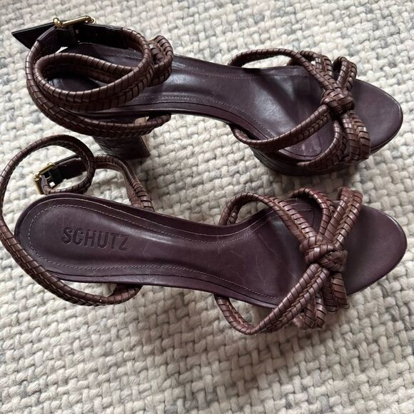 NEW Schutz Kathleen Braided Leather Platform Sandal 11 - Picture 3 of 7